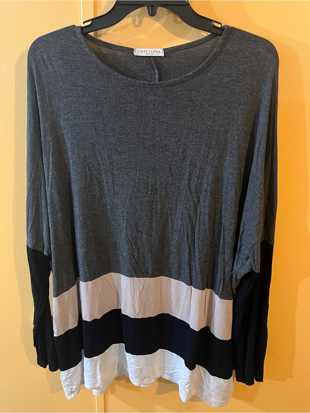 First Look Gray, Black & White Colorblock Long Sleeve Tee Made In USA